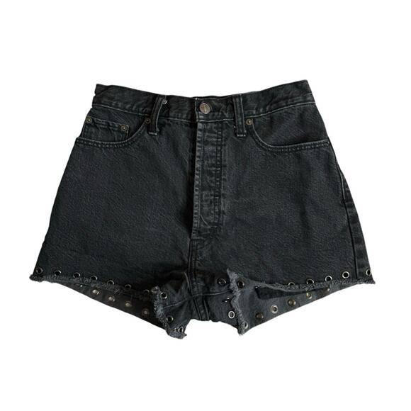 Abercrombie and Fitch Grommet Hem High‎ Rise Jean Shorts Washed Black Womens 2 - Picture 1 of 10